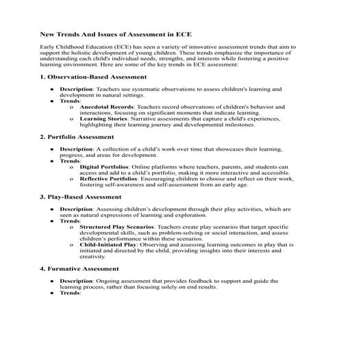Eductional assessment course: New Trends and issues of Assessment in ECE