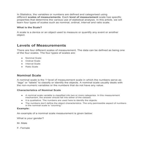 Eductional assessment course: levels of measurement