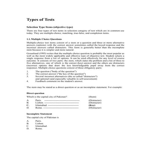 Eductional assessment course: Types of test