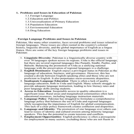 Problems and issues is Education of Pakistan