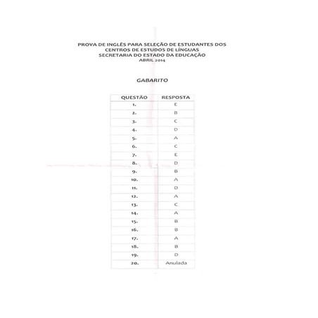 Gabarito C E L Centro de Línguas