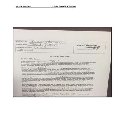 Actor Release Forms - Micah Pollard 