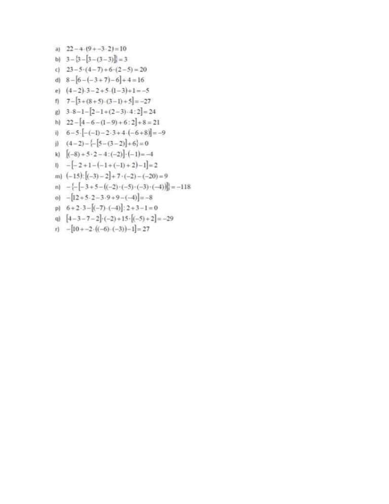 Ejercicios De Numeros Combinados Positivos Y Negativos