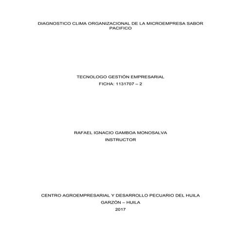 Diagnostico Clima Organizacional De La Microempresa Sabor Pacifico