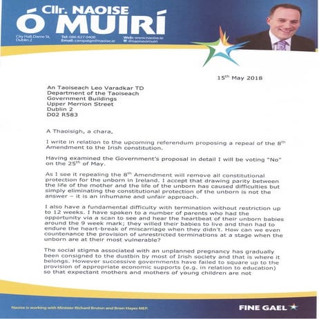 Letter to An Taoiseach