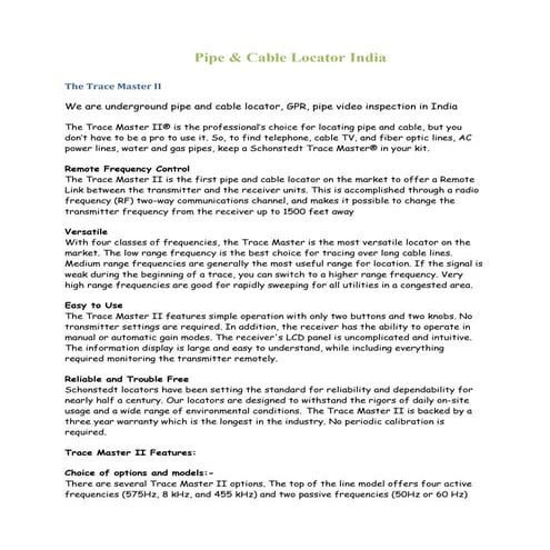 Pipe & Cable Locator India