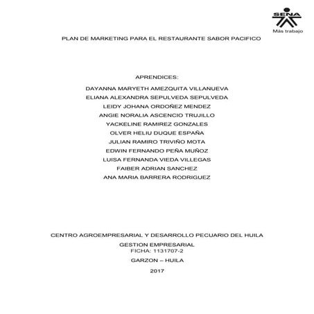 Plan de Marketing para el restaurante Sabor Pacifico