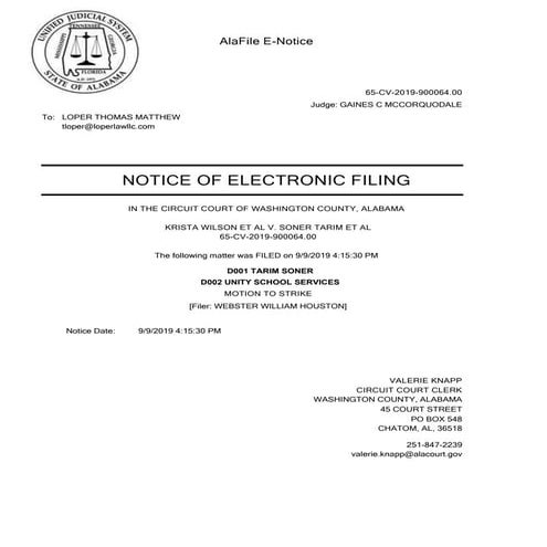 Washington County Wilson vs. Soner Tarim Unity School Services Response #Gulen #WoodlandPreparatory