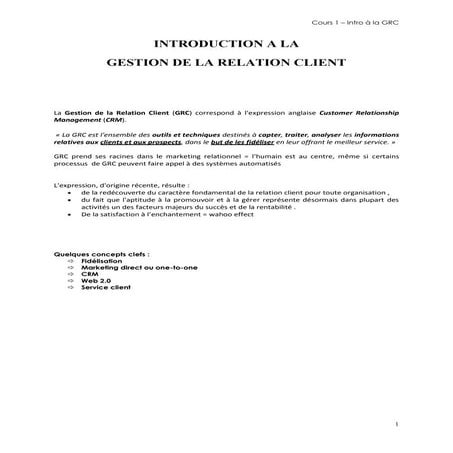 INTRODUCTION A LA GESTION DE LA RELATION CLIENT Doc 4faa6861b2d40