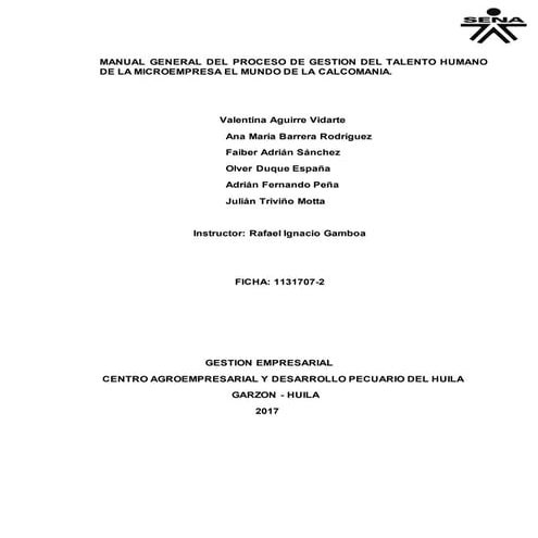 Manual General Del Proceso De Gestión Del Talento Humano De La Microempresa E...