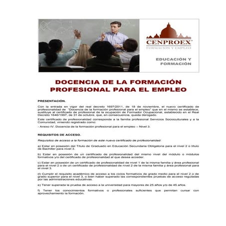 Docencia de la formación profesional para el empleo | PDF
