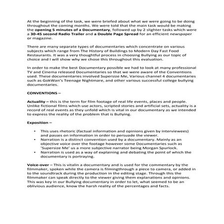 DocumentaryEvaluation Question 1