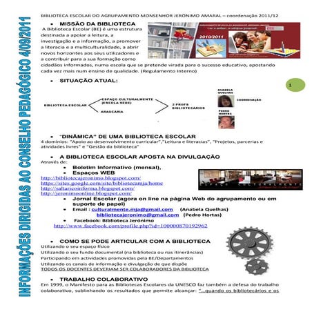 Documento apresentado no Conselho Pedagogico