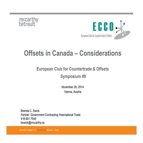 Offsets in Defence Procurement in Canada - Considerations