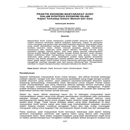 Praktik Ekonomi Masyarakat Aceh dalam Konteks Ekonomi Islam: Kajian terhadap ...