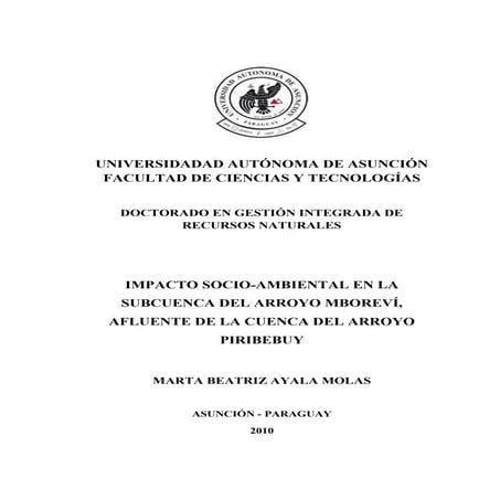  Impacto Socio- Ambiental en la Sub cuenca del Arroyo Mborebi, afluente del A...