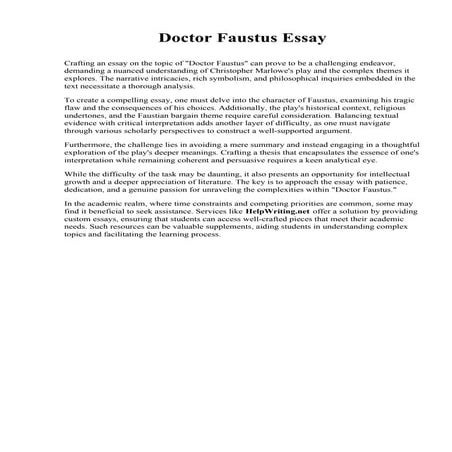 Doctor Faustus Essay. Mt. Hood Community College