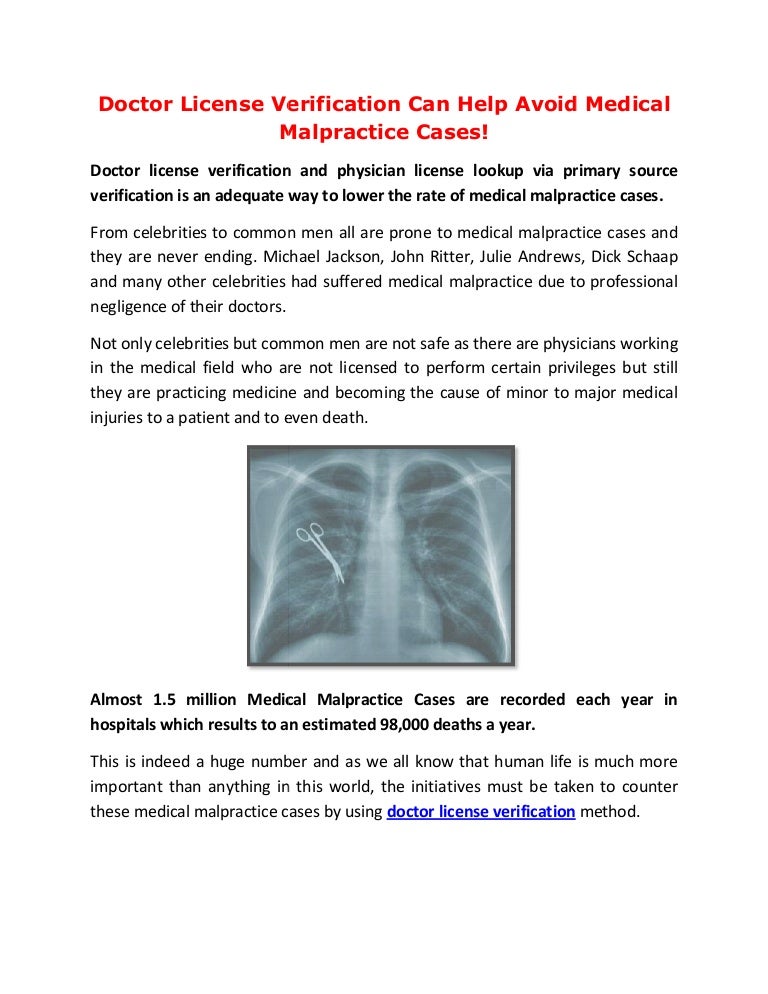 Doctor License Verification Can Help Avoid Medical Malpractice Cases!