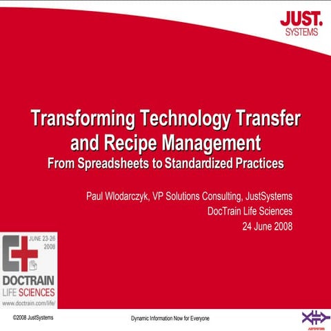 Transforming Technology Transfer and Recipe Management: From Spreadsheets to ...