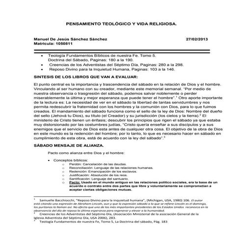 Doctrina del sábado Manuel De Jesús Sánchez