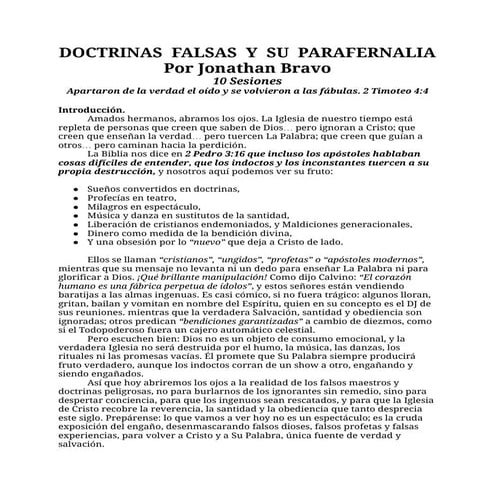 DOCTRINAS FALSAS Y SU PARAFERNALIA.  Por Jonathan Bravo