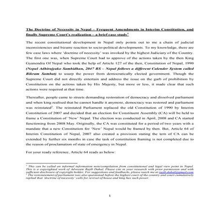 Doctrine of necessity and its applications by nepalese sc.a brief look ...