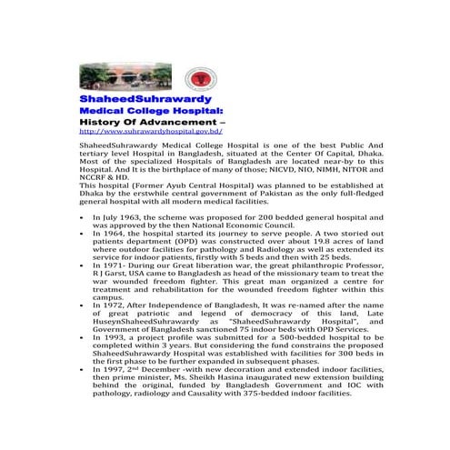 Shaheed Suhrawardy Medical CollegeHospital: History Of Advancement –  http://...