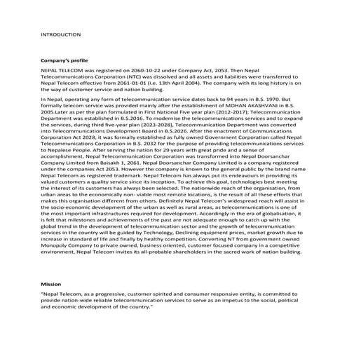 Report on Nepal Telecom by Neeraj Bhandari (Surkhet, Nepal)