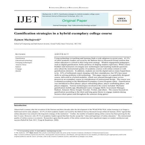 Gamification Strategies in a Hybrid Exemplary College Course