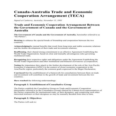 Canada - Australia Trade and Economic  Cooperation Arrangement (TECA)
