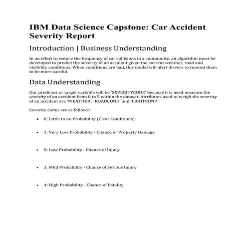 Car Accident Severity Report