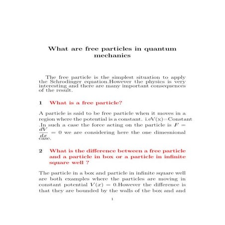 What are free particles in quantum mechanics