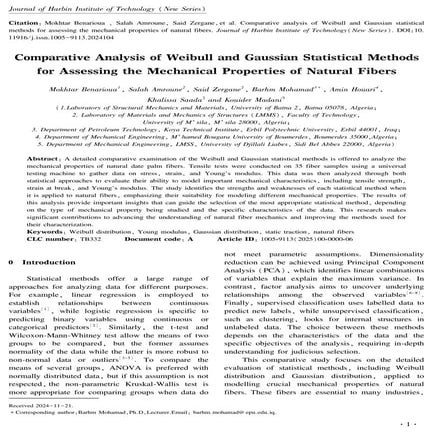 Comparative analysis of Weibull and Gaussian statistical methods for assessing the mechanical properties of natural fibers