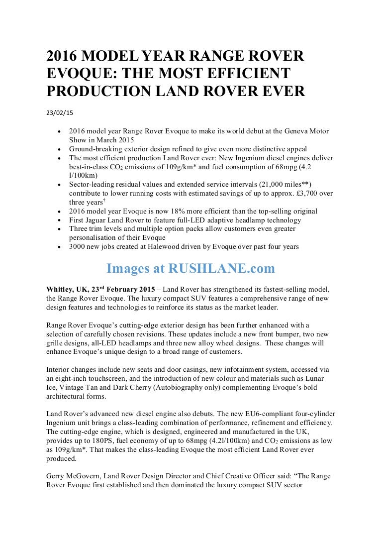 2016 Range Rover Evoque official