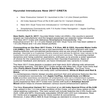 2017 Hyundai Creta Launch - Press Release