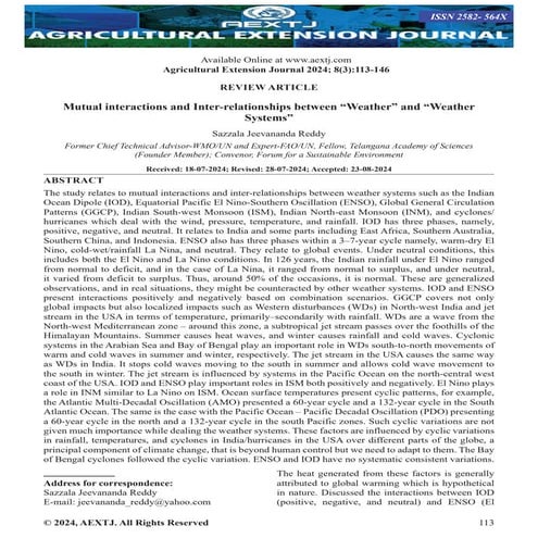 Mutual interactions and Inter-relationships between “Weather” and ...