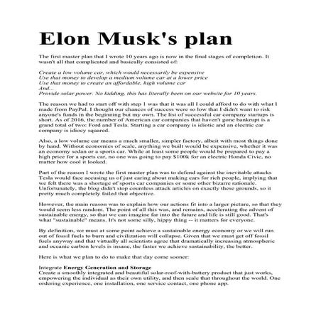 Elon Musk 10 yr roadmap