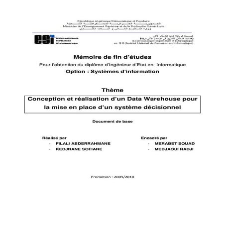 Conception et Réalisation d'un Data Warehouse