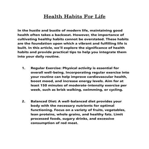 Healthy Habits For A Healthy Life presentation.ppt