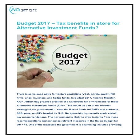 Budget 2017 – Tax benefits in store for    Alternative Investment Funds?