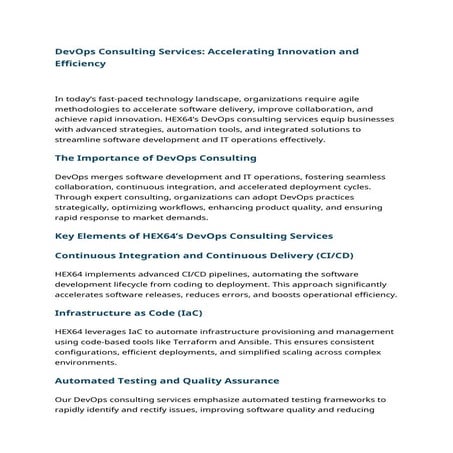 DevOps Consulting Services: Accelerating Innovation and Efficiency