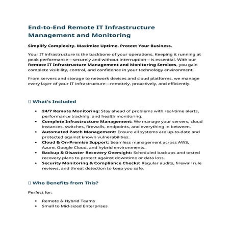 End-to-End Remote IT Infrastructure Management and Monitoring