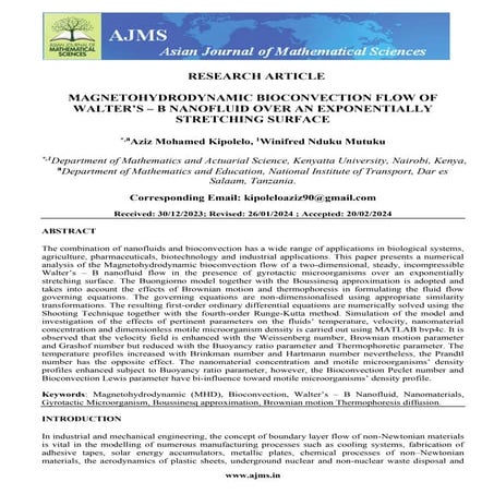 MAGNETOHYDRODYNAMIC BIOCONVECTION FLOW OF WALTER’S – B NANOFLUID OVER AN EXPO...