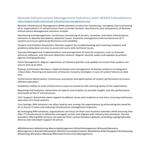 Remote Infrastructure Management Solutions with HEX64 Infosolutions | DOCX