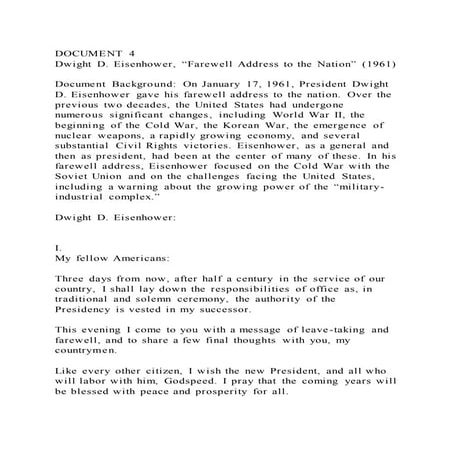 DOCUMENT 4Dwight D. Eisenhower, Farewell Address to the Nation” (