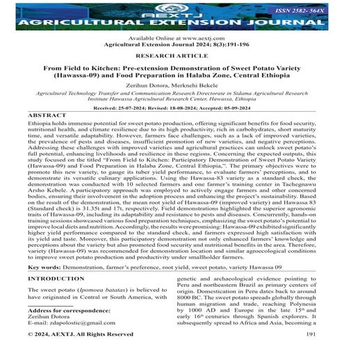 From Field to Kitchen: Pre-extension Demonstration of Sweet Potato Variety (H...