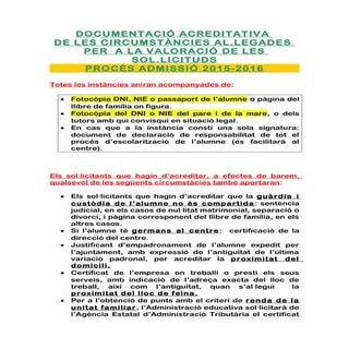 Documentació acreditativa Procés ad...