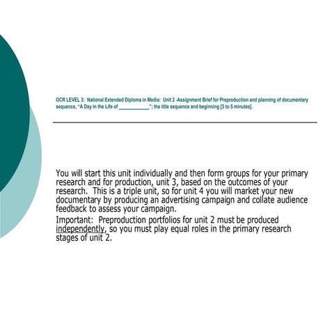 Documentary Research & Pre Production, Unit 2 Brief