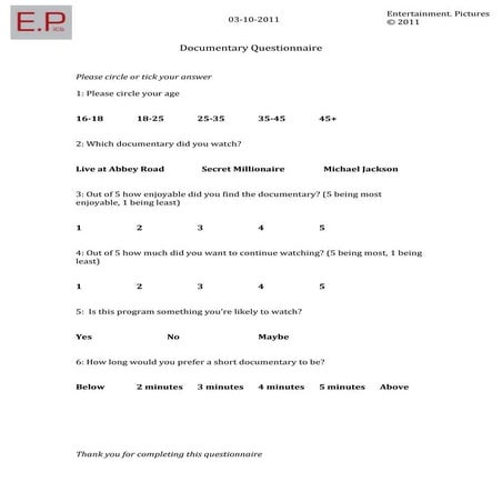 Documentary Questionnaire