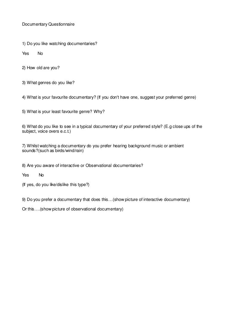 Documentary questionnaire